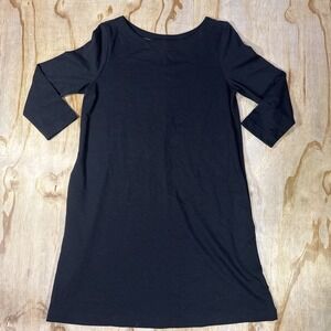 A New‎ Day Scoop Neck 3/4 Sleeve Black Dress Pockets Size Medium Knee Length